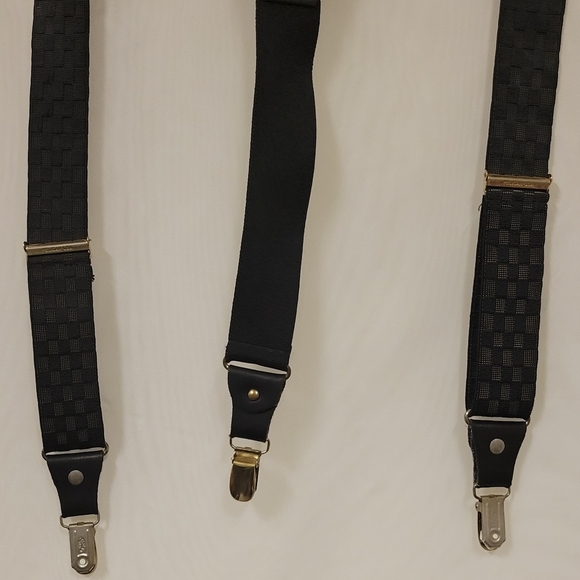 Vintage Pelican USA Black Adjustable Elastic Gold Clip on Checkered Suspenders - Picture 3 of 14